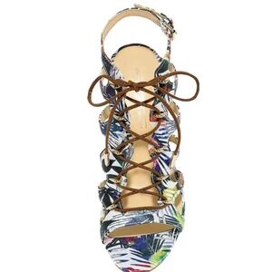 Daya by Zendaya Milo Floral Strappy Lace Up Satin Stiletto Heels Tropical Sz 8.5